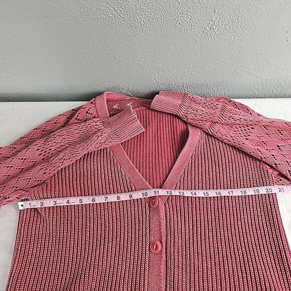 Sundance Open Knit Crop Cardigan Sweater Muted Red Medium Cottage Boho Preppy - Picture 3 of 6
